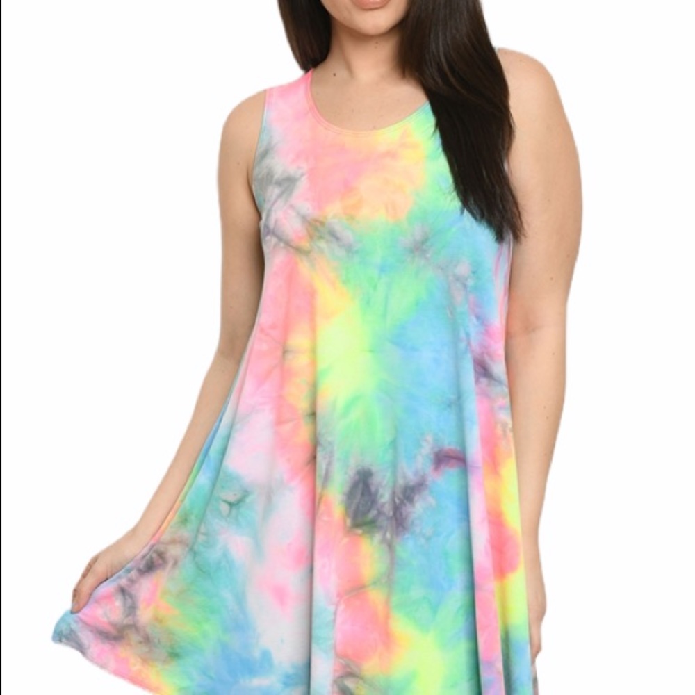 NEON TIE DYE MULTI PLUS SIZE TANK TUNIC DRESS - Picture 2 of 5
